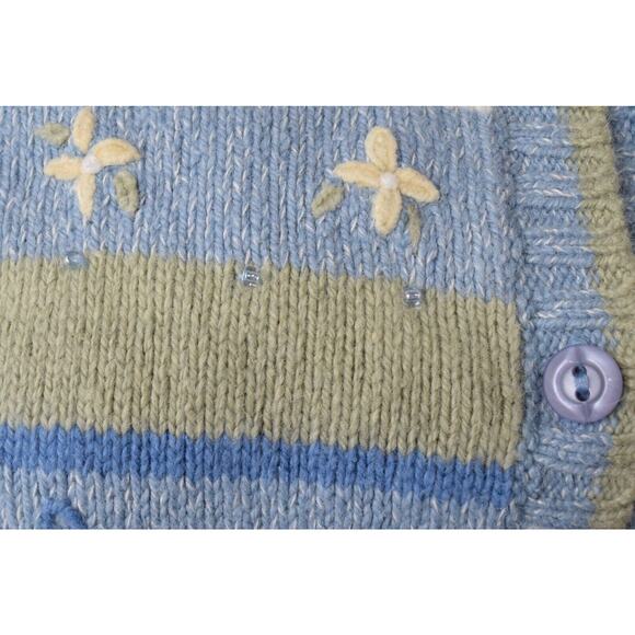 Napa Valley Cardigan Sweater Strips Embroidery Beading Green Blue Ramie Angora - Picture 10 of 11